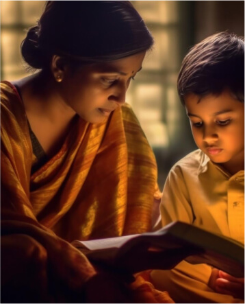 Yellow flower bookmarked in an open book held by a student